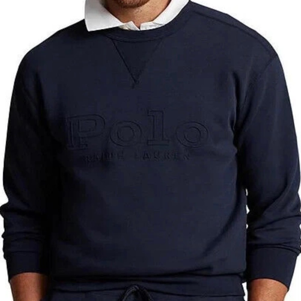 Polo Ralph Lauren Men Navy Blue Embossed Logo Crewneck‎ Sweatshirt XXL Logo New